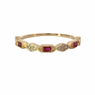 Subtle Detail 14K Yellow Gold Ruby and Diamond Stackable Band