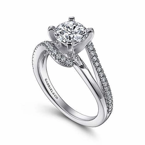 Pave Polished Bypass Style Split Shank Diamond Ring 437A Polished Look