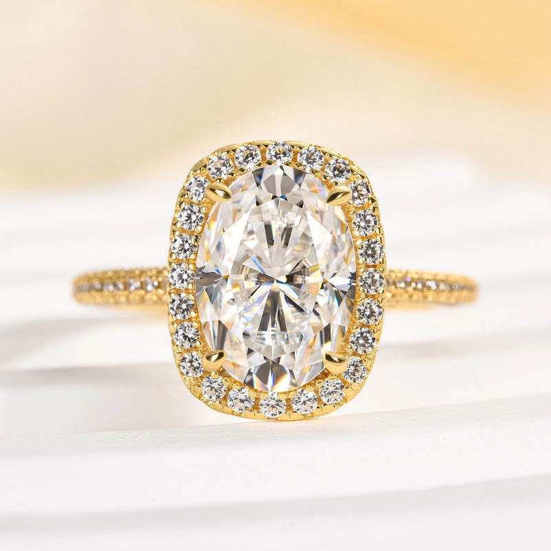 Louily Moissanite Special 2.5 Carat Halo Oval Cut Engagement Ring Cool Texture Night Style