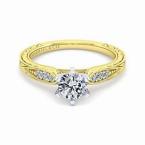 Casual Gift Creative Detail Vintage Engraved Diamond Engagement Ring 14K Yellow Gold