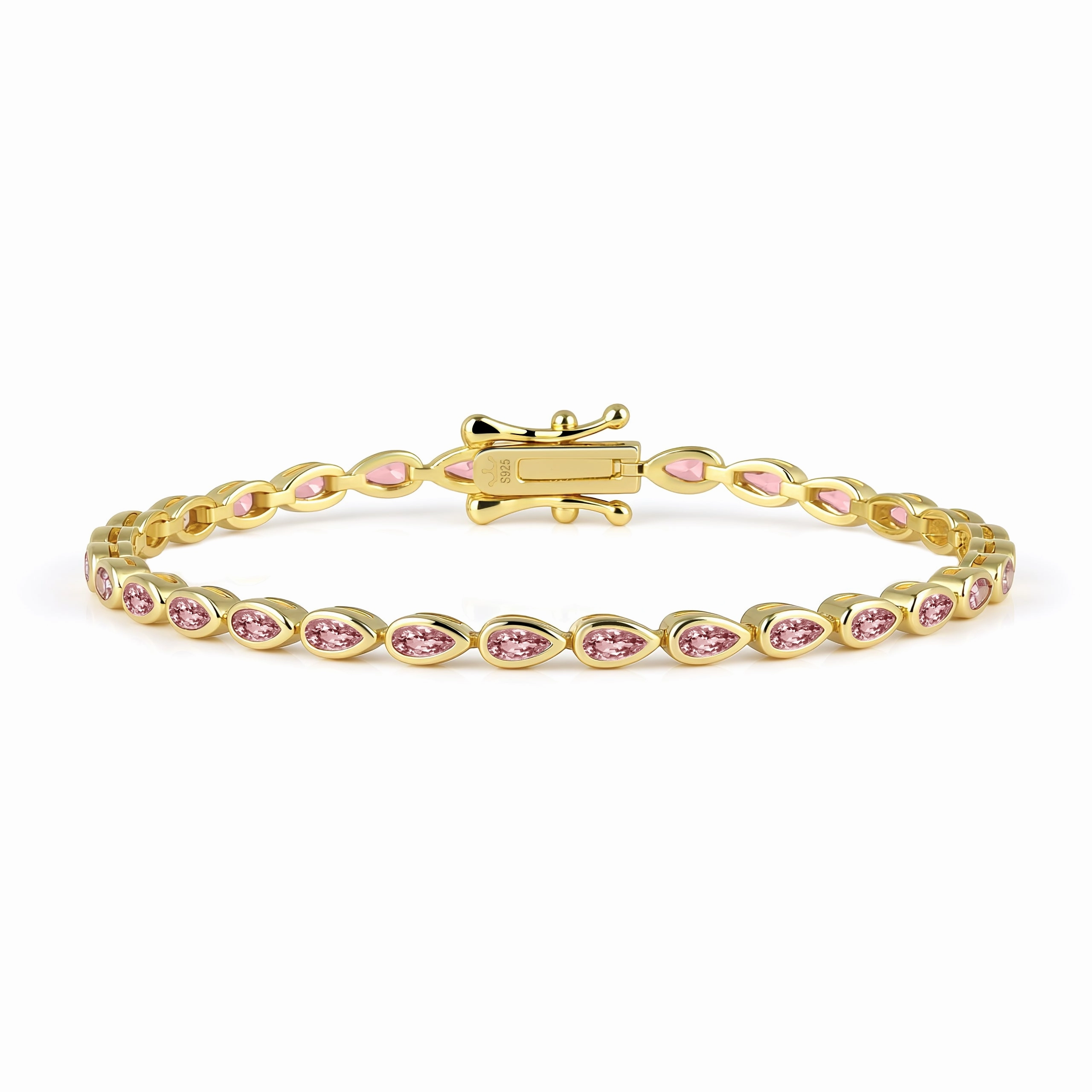 Fashion Finish Sterling Silver Bezel Set Pear Shape Stone Tennis Bracelet