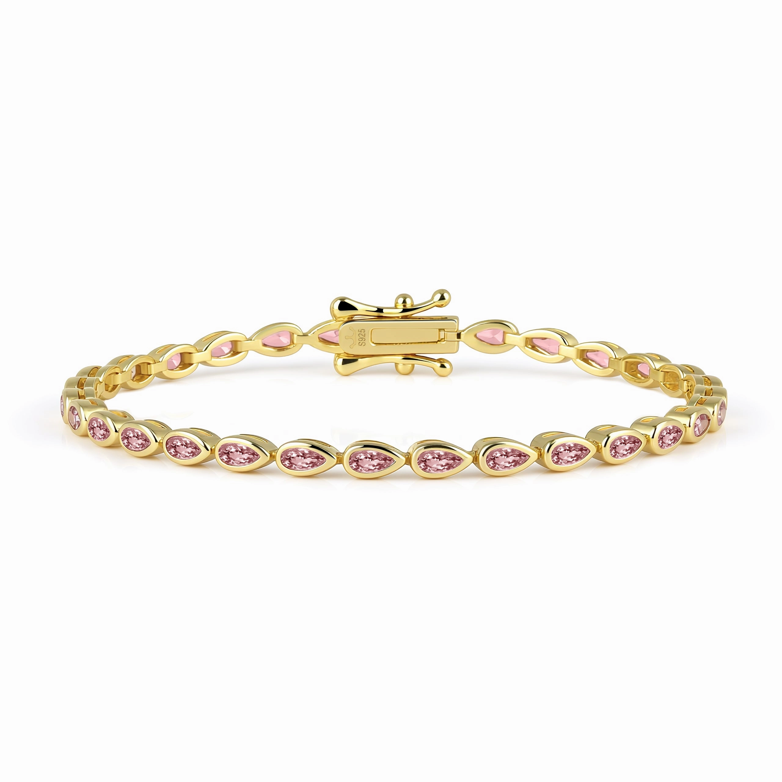 Sterling Silver Bezel Set Pear Shape Stone Tennis Bracelet Alluring Shine Clean Aesthetic