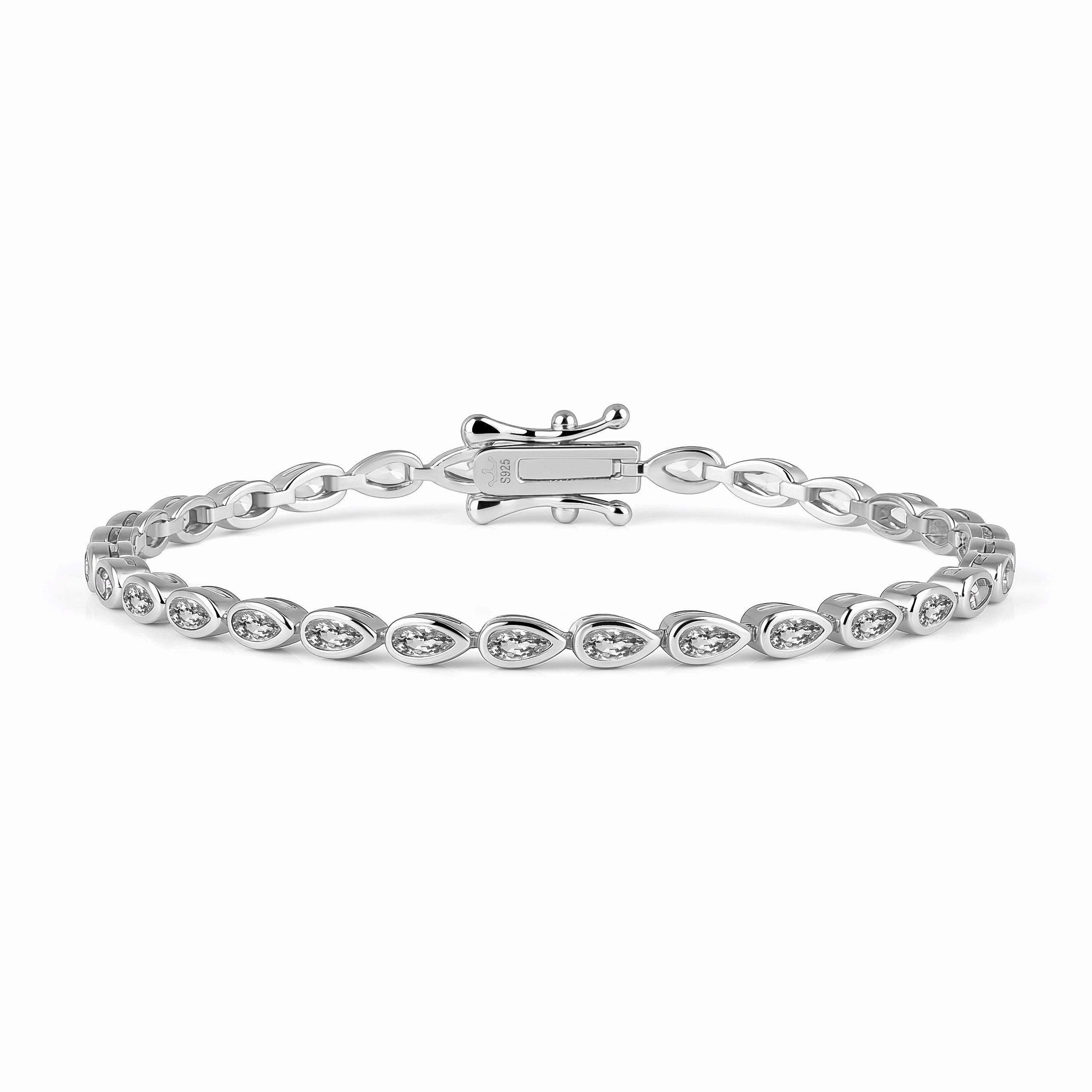 Sterling Silver Bezel Set Pear Shape Stone Tennis Bracelet Perfect Accent Timeless Gems