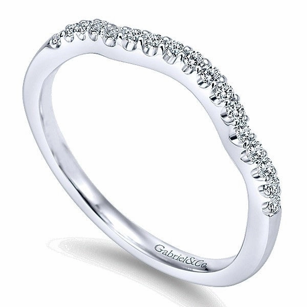Classic Creation Dainty Choice Contoured Pave Diamond Band .16 Cttw 14K White Gold 198B