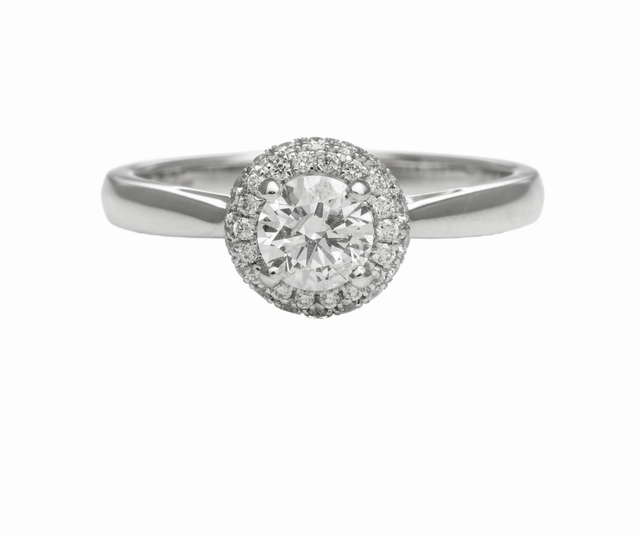 14 Karat White Gold Halo Engagement Ring (0.70cttw) Textured Finish