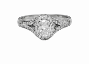 summer look Polished Style 18 Karat White Gold Milgrain Split Shank Halo Engagement Ring (.71cttw)