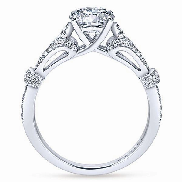 Best Friend Gift Vintage Pave V-Shank Diamond Ring 14K White Gold 385A