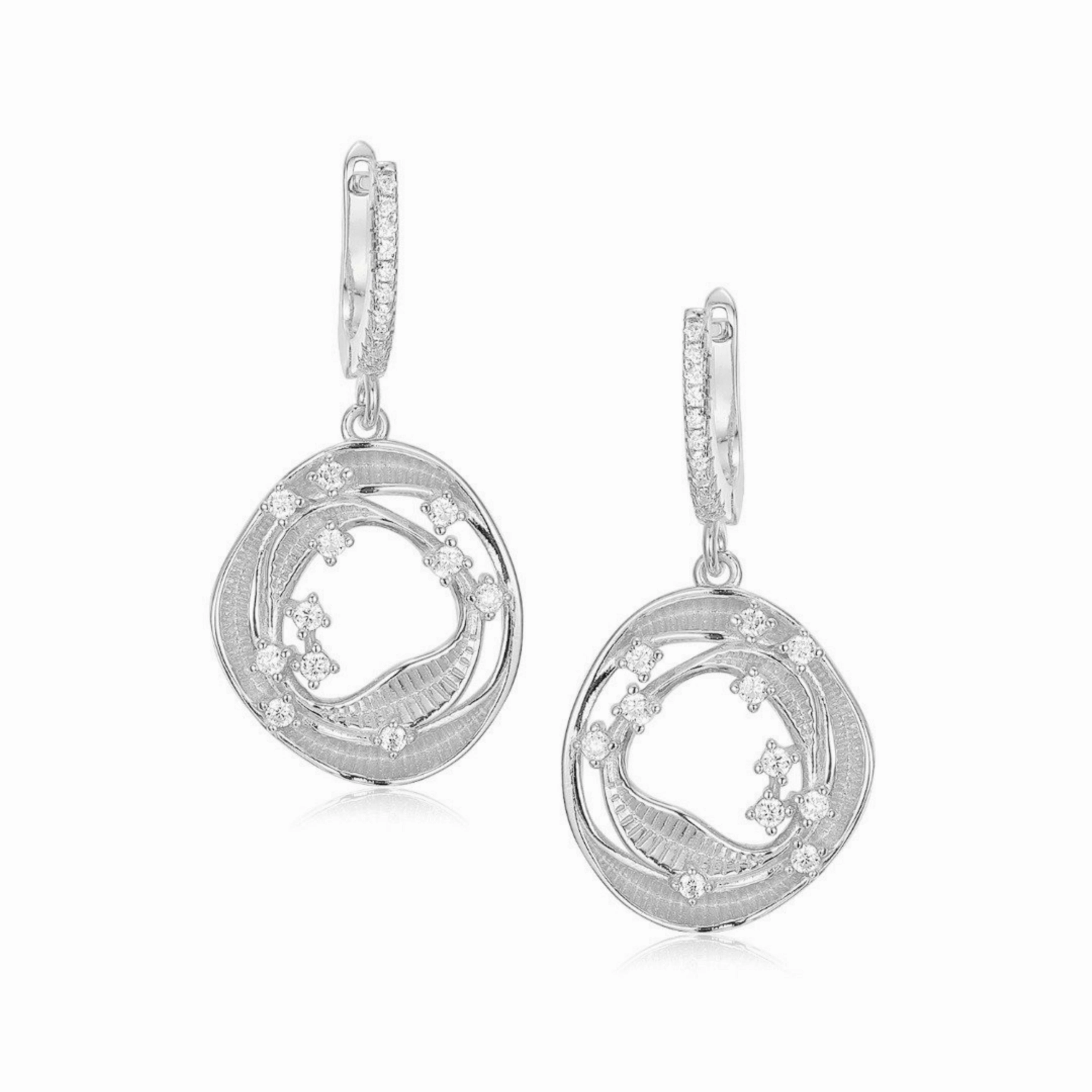 Sterling Silver Round With Sprinkled CZ's Earring Fashion Sparkle Daily Classic