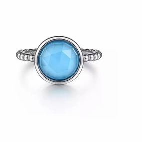 Sterling Silver Rock Crystal & Turquoise Bezel Bujukan Fashion Ring. Finger Size 6.5 Artistic Trinket