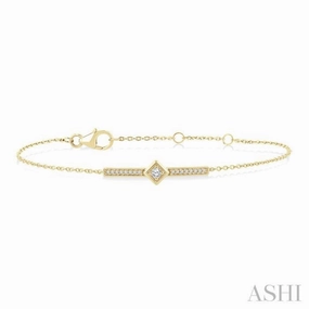 1/10 Ctw Round Cut Diamond Horizontal Bar Fashion Chain Bracelet in 10K Yellow Gold Monochromatic Tones