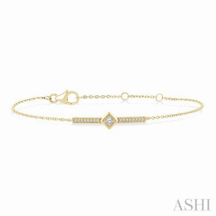 1/10 Ctw Round Cut Diamond Horizontal Bar Fashion Chain Bracelet in 10K Yellow Gold Monochromatic Tones
