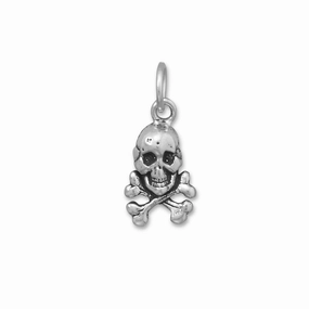 Wedding guest Vibrant Glow Skull and Crossbones Charm Sterling Silver Antiqued Finish