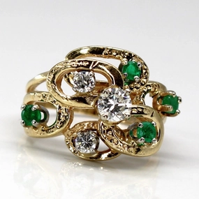 Curved Contour Textured Diamond & Emerald Ring | 0.40ctw | 0.20ctw | SZ 6 |