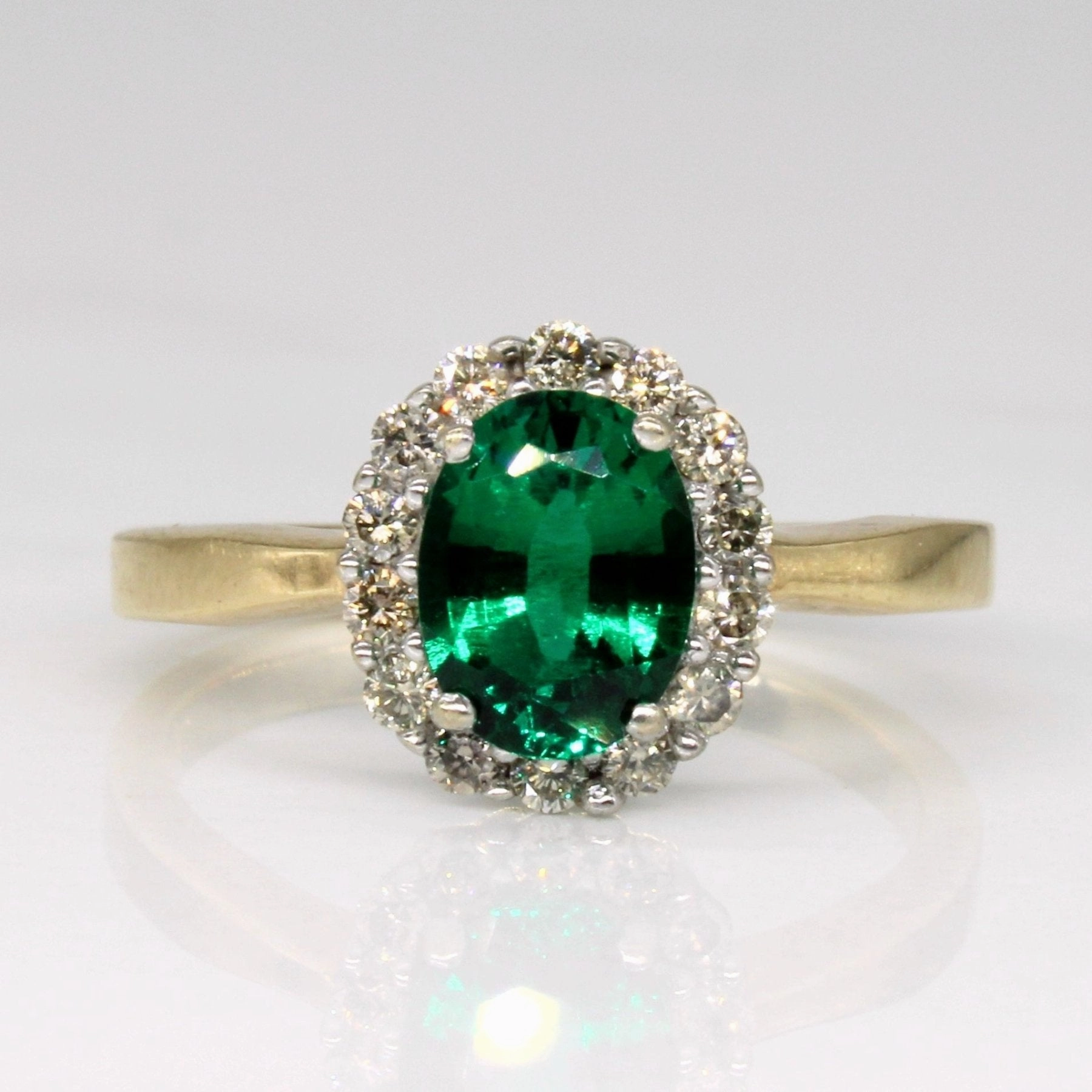 Synthetic Emerald & Diamond Ring | 0.93ct, 0.28ctw | SZ 7.25 | Radiant Pieces Finish
