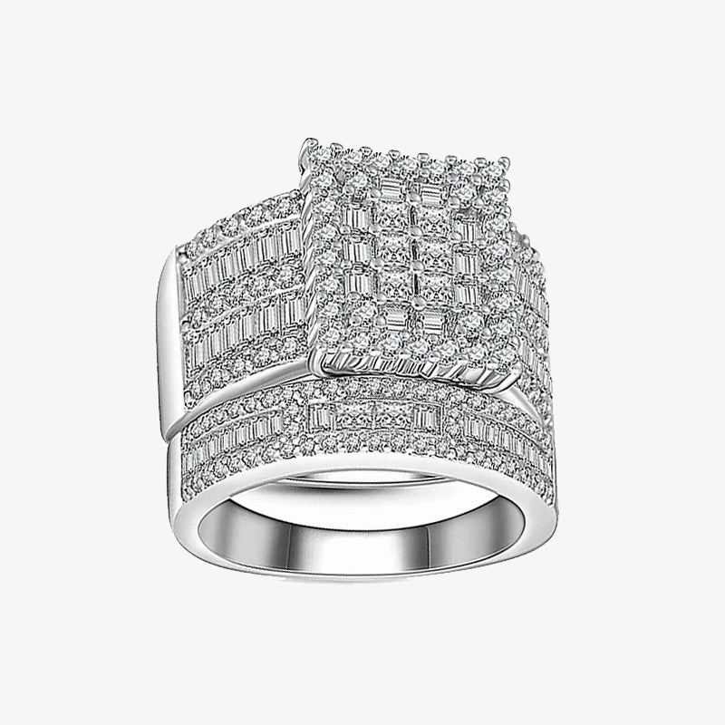 Classic Pairing Cluster Wedding Rings Fashion Silver Engagement Rings for Women