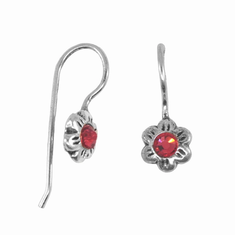 Glistening Glow Flower Earrings with Pink Crystal Center Sterling Silver