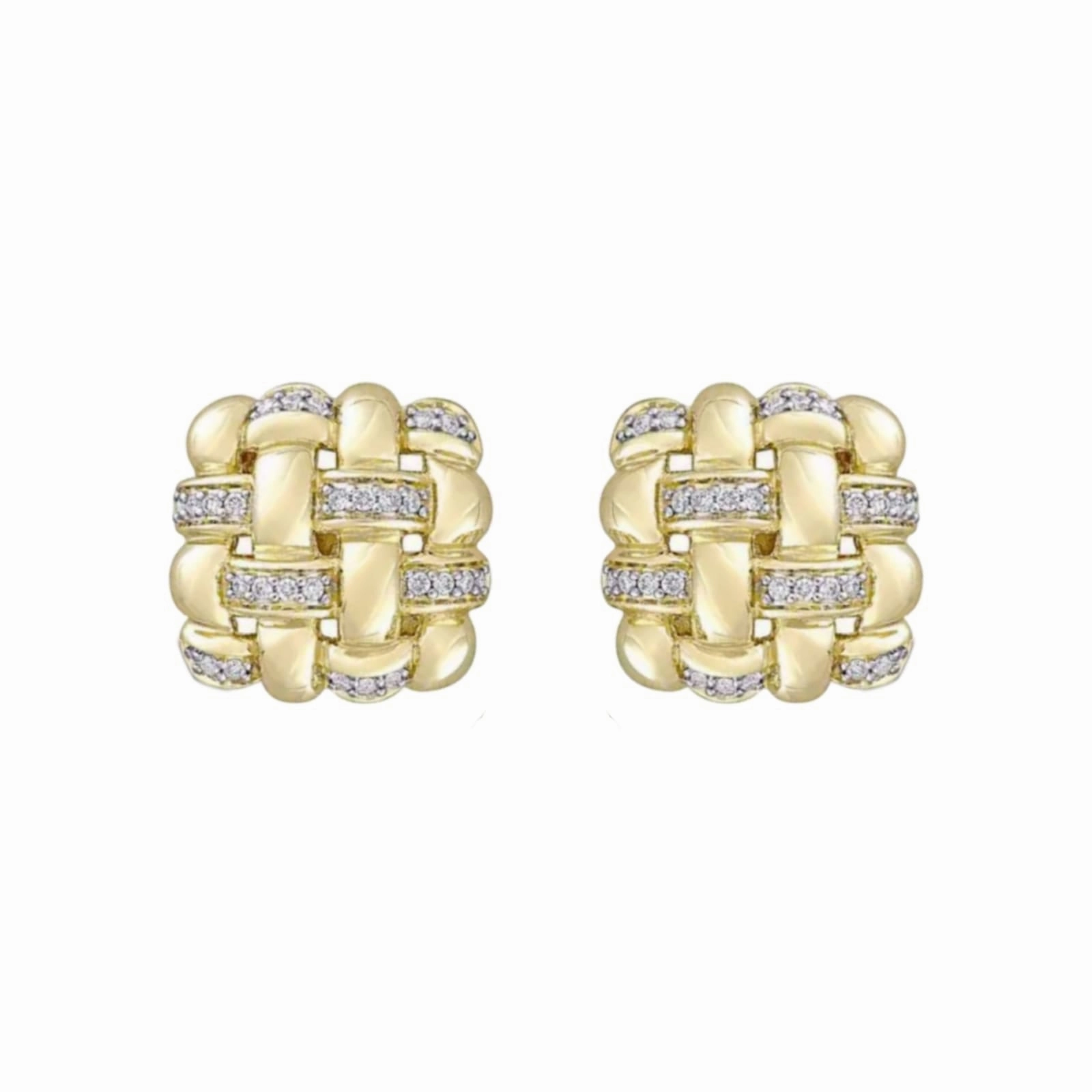 Luxe Glow Gold Plated Sterling Silver Weave Deign with Clear CZ Accent Cufflinks