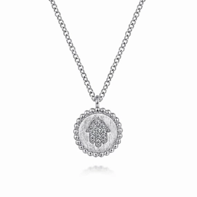 Sterling Silver Bujukan Medallion Pendant with .05cttw Diamond Hamsa Center Amazing Item