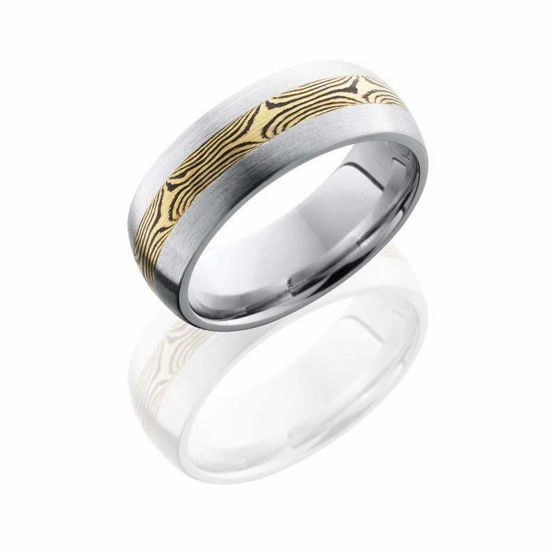 Mokume Yellow Gold Wedding Band Cobalt Chrome 8mm Wide Exclusive Design Minimalist Token