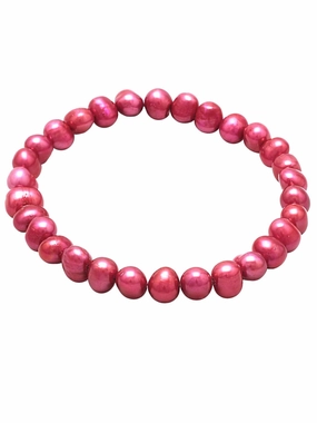 Light Red Dyed Cultured Freshwater Pearl Stretch Bracelet Night Shine Holiday Style