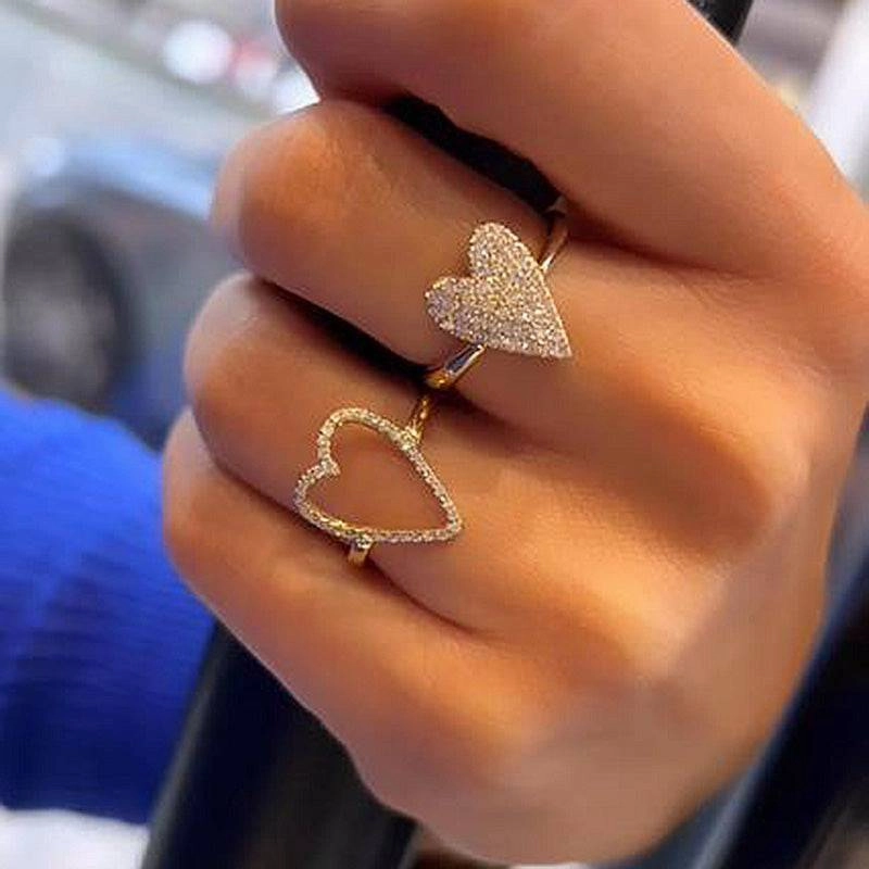 Louily Yellow Gold Pave Heart shaped Wedding Band Set In Sterling Silver Minimal Chic Trend Style