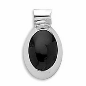 Oval Sterling Silver Pendant Simulated Black Onyx High Polish Polished Details