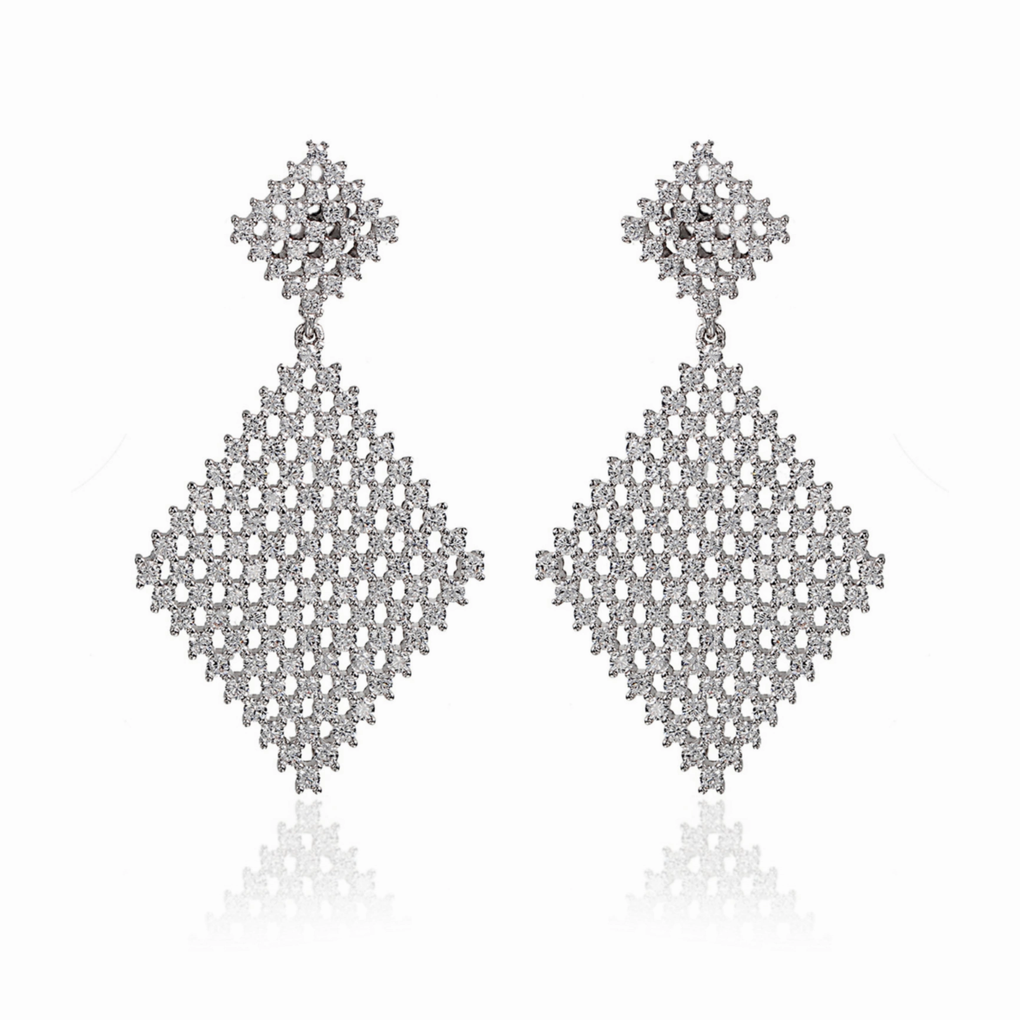 Bright Mood Sterling Silver Double Diamond Shape Earring