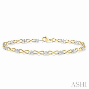 Glamorous Pieces 1/10 Ctw Round Cut Diamond Illusion Plate Link Bracelet in 10K Yellow and White Gold