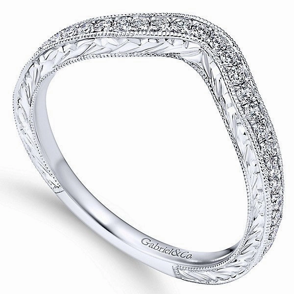 Graceful Appearance Bead Set Contoured Engraved Shank Diamond Band .19 Cttw 217B
