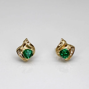 Distinctive Detail Diamond & Synthetic Emerald 14k Studs | 0.016ctw, 0.46ctw |