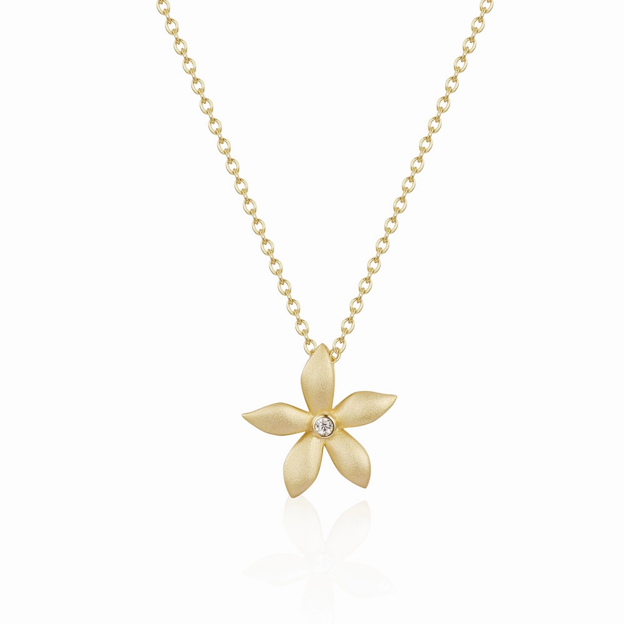Sterling Silver Matte Finish Gold Plated Flower With Center CZ Necklace Dressy look Spring Mood