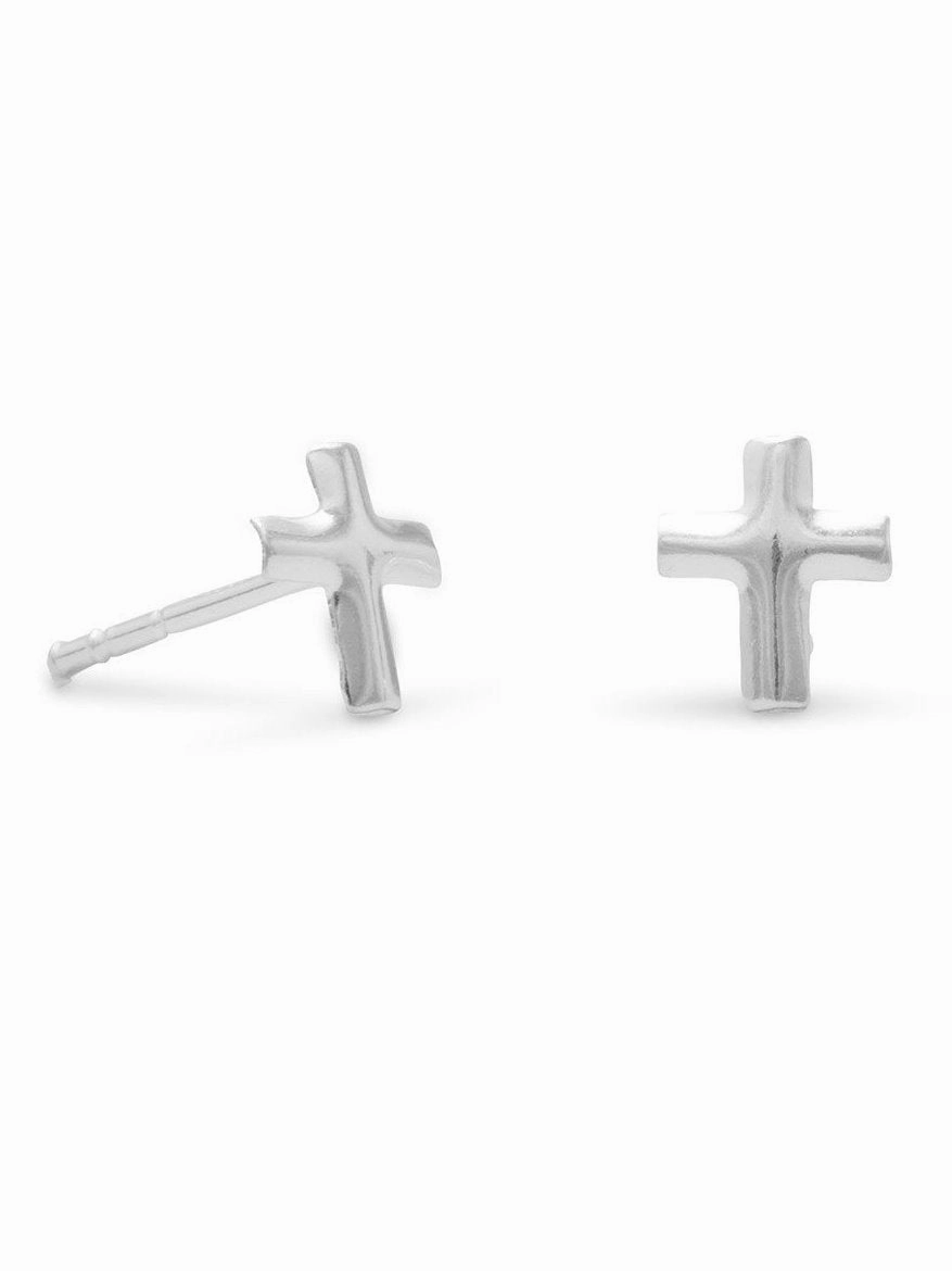Exquisite Detailing Romantic Finish Extra Small Polished Cross Sterling Silver Post Stud Earrings