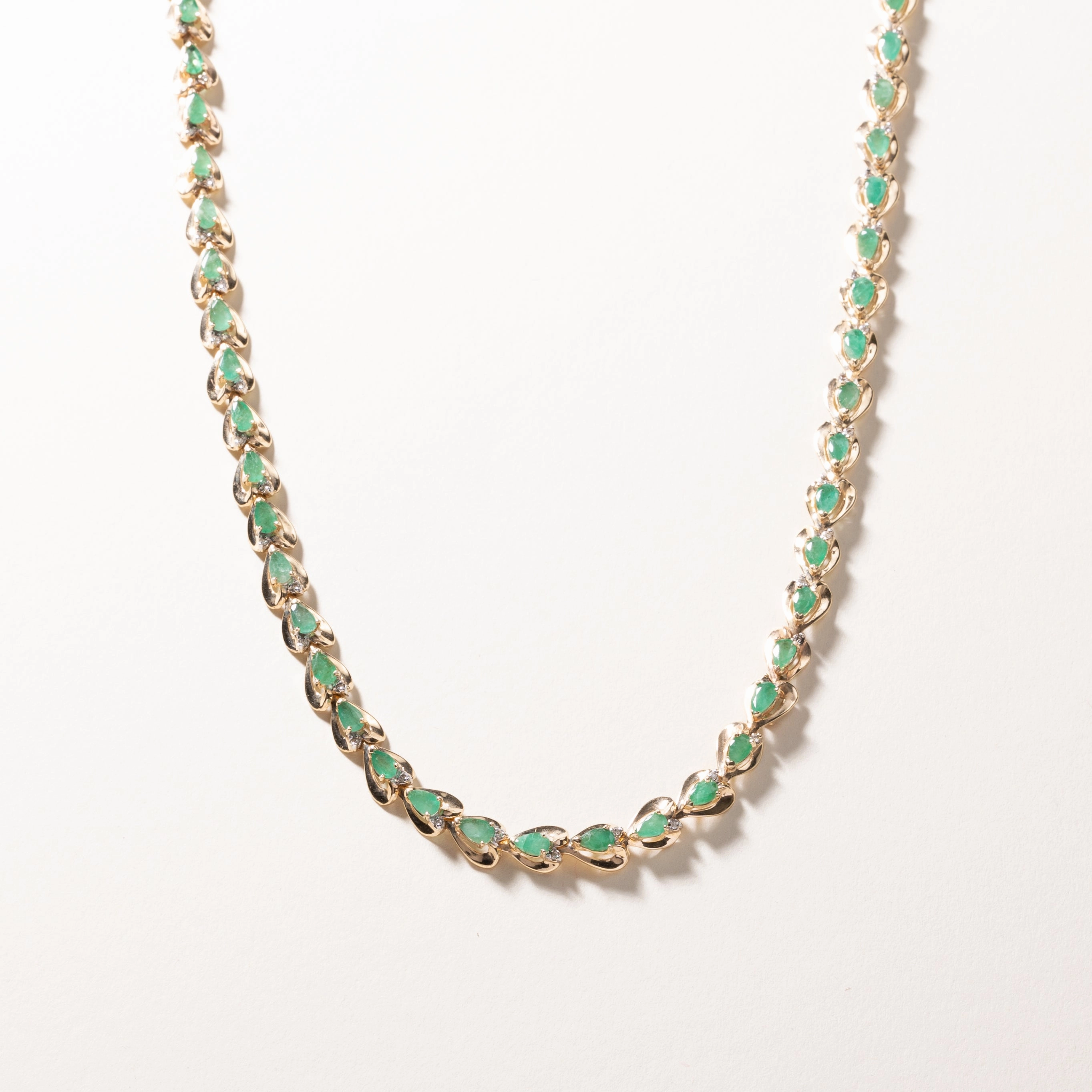 10k Yellow Gold Emerald and Diamond Necklace | 11.32ctw, 0.33ctw | 21" Elegant Embellishments