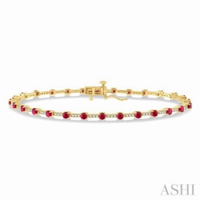 2.5 MM Round Cut Ruby and 1/2 Ctw Round Cut Diamond Precious Bracelet in 10K Yellow Gold Deep Fusions Numerous Combinations