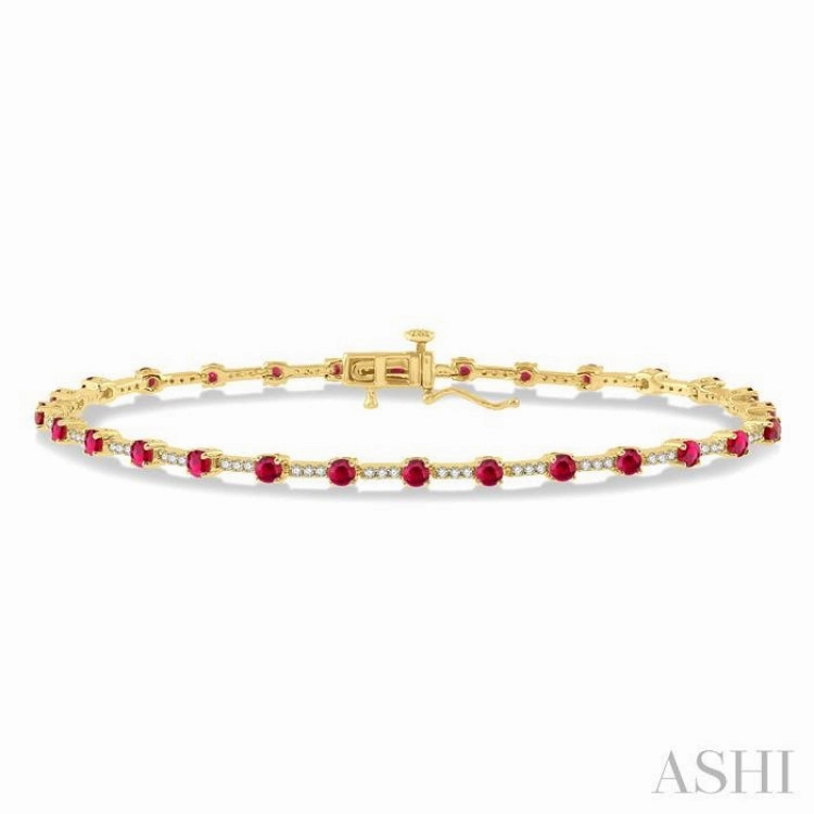 2.5 MM Round Cut Ruby and 1/2 Ctw Round Cut Diamond Precious Bracelet in 10K Yellow Gold Deep Fusions Numerous Combinations