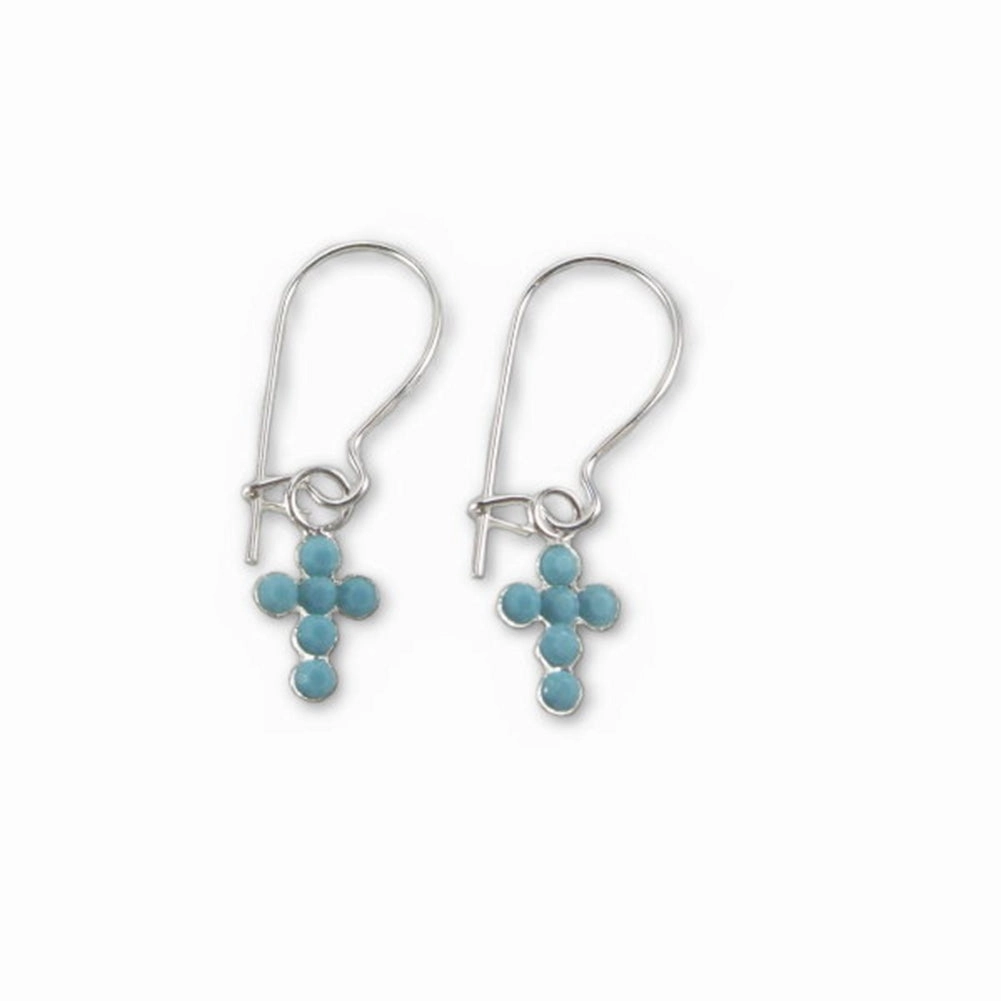 Chic Ensemble Cross Earrings Made with Turquoise-Color Crystal Sterling Silver