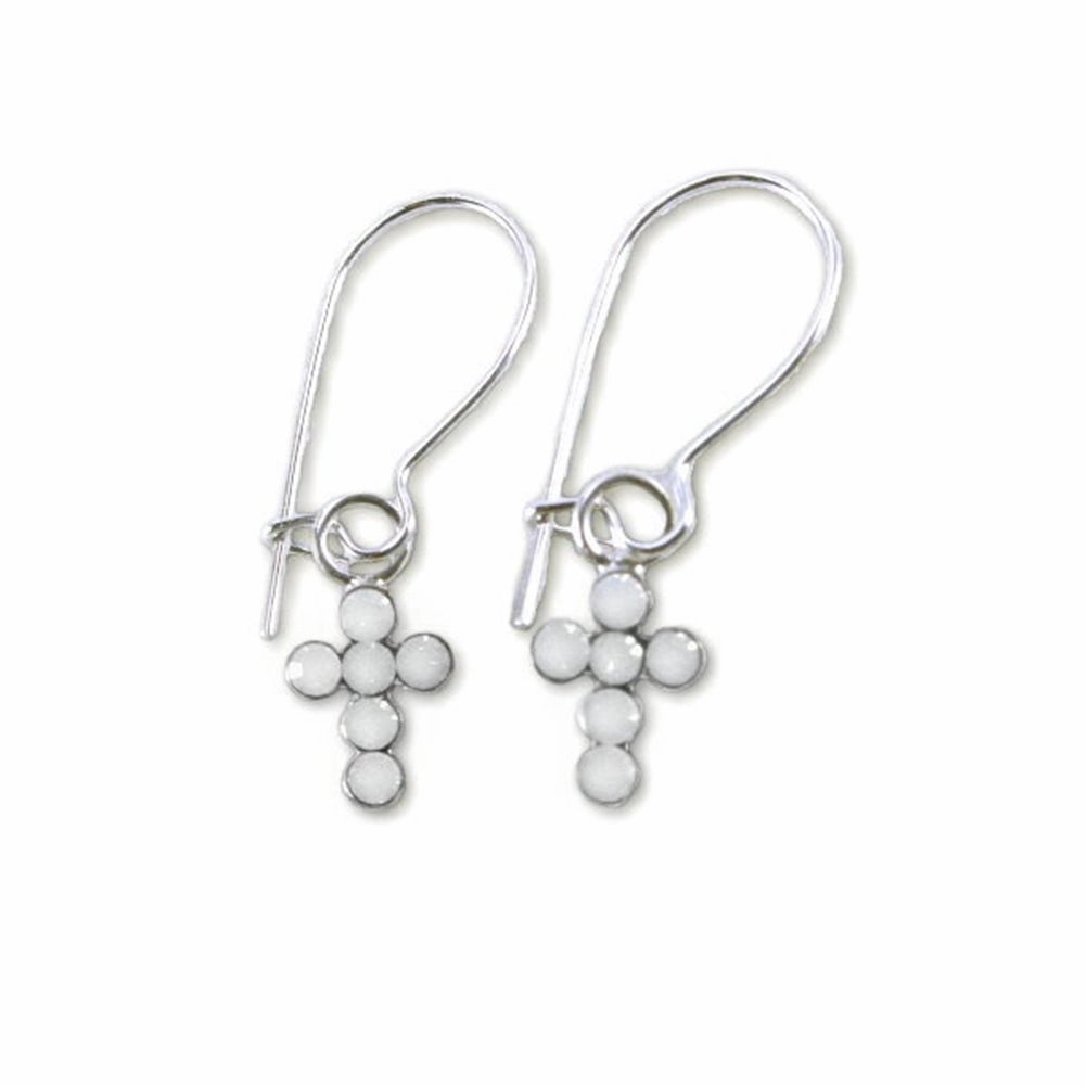 Minimalist Style Quick Shine Cross Earrings with Opal-color Swarovski(R) Crystals Sterling SIlver