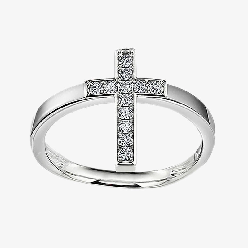 Pretty Detail Floral Mood Cross Sterling Silver Amulet Ring