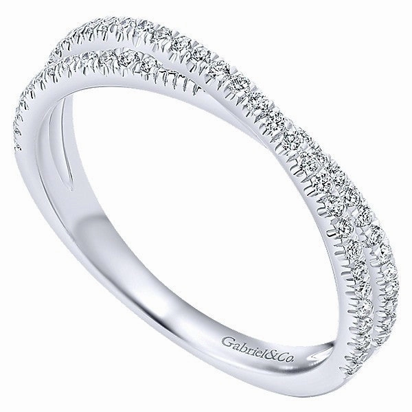 Crossed Style Diamond Stackable Ring 14K White Gold Exquisite Adornment Modern Bauble
