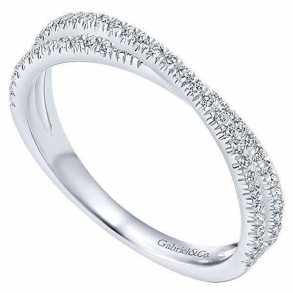 Asymmetric Balance Crossed Style Diamond Stackable Ring 14K White Gold