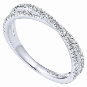 Universal Appeal Crossed Style Diamond Stackable Ring 14K White Gold