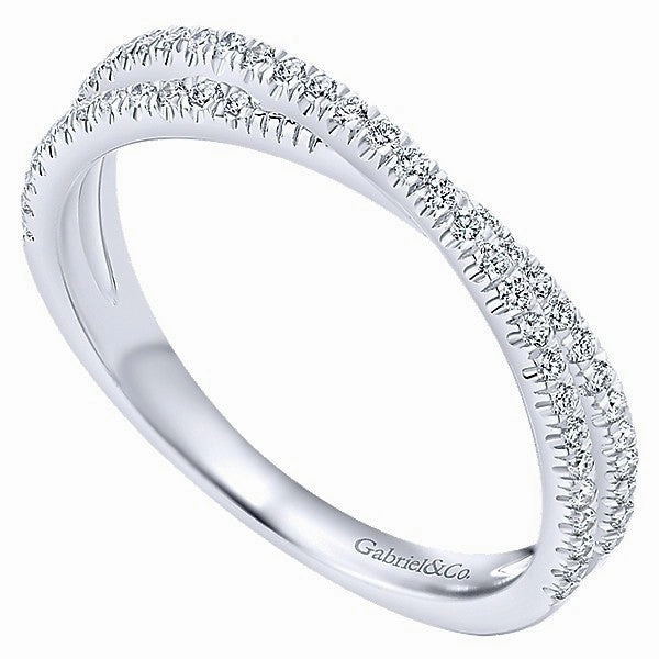 Evening Spark Renaissance Art Crossed Style Diamond Stackable Ring 14K White Gold