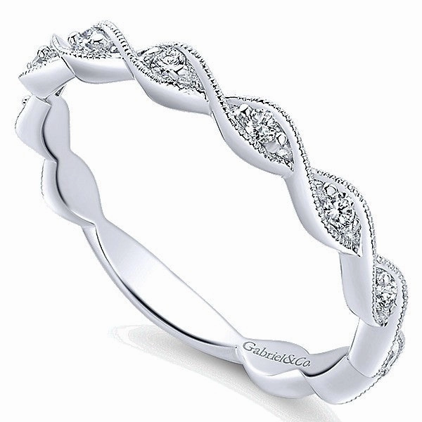 Crossover Design Stackable Diamond Ring 14K White Gold Couple Matching