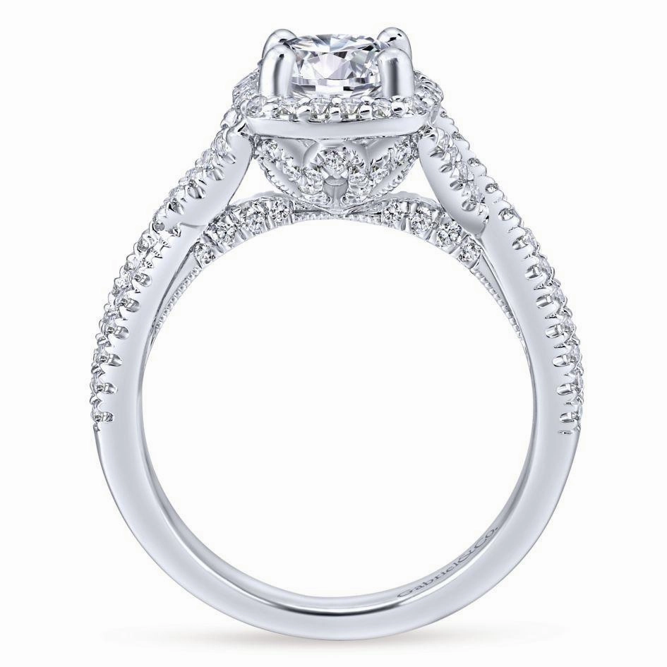 Crossover Double Shank Halo Diamond Ring 14K White Gold 364A Custom Work Timeless Product