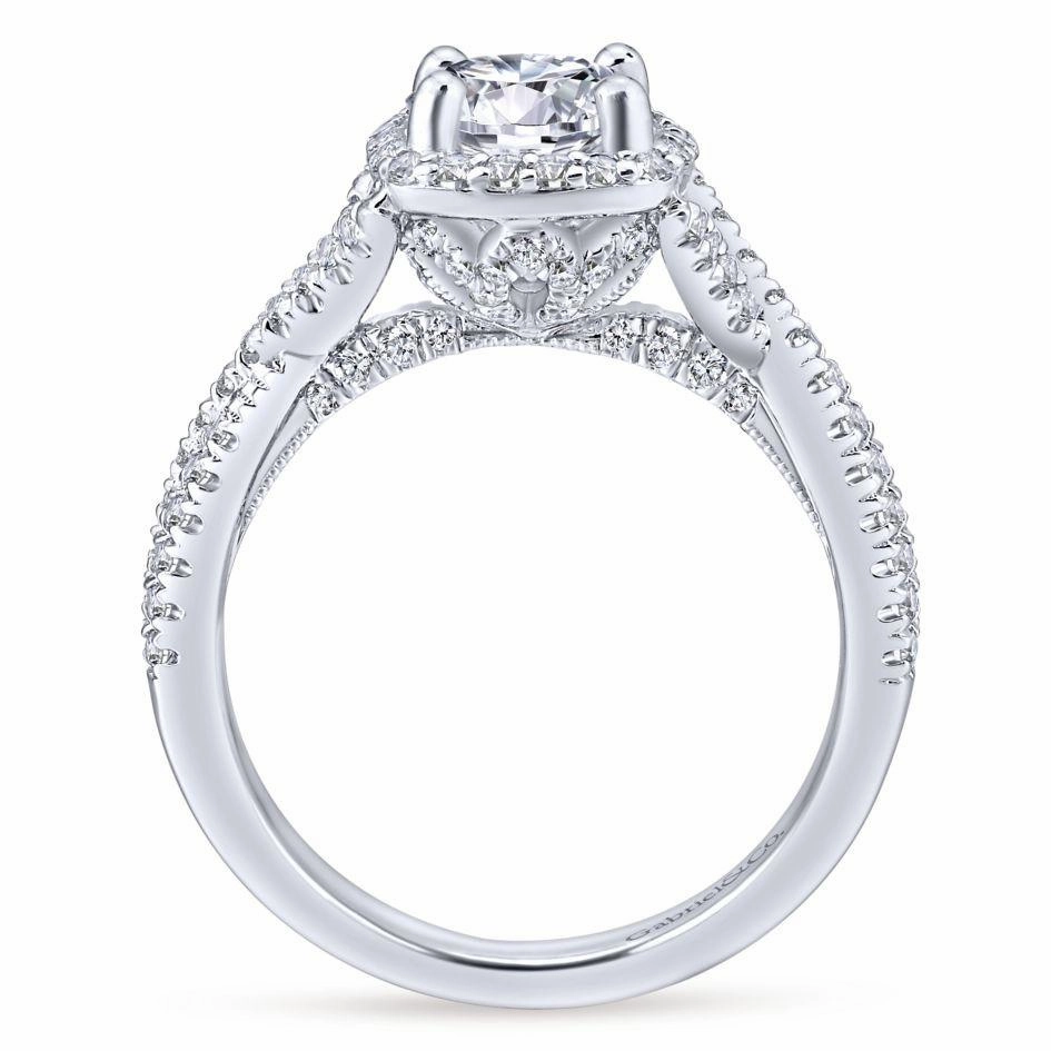 Crossover Double Shank Halo Diamond Ring 14K White Gold 364A Exquisite Look Custom Embellishment