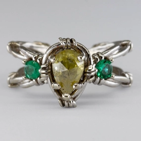 Crossover Three Stone Ring | 0.78ct | 0.16ctw I3 Fancy Yellow | SZ 5.5 | Dynamic Detail Vibrant Style