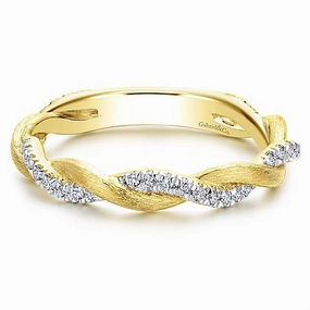 Crossover Woven Stackable Diamond Ring 14K Yellow Gold Traditional Mark Beautiful Design