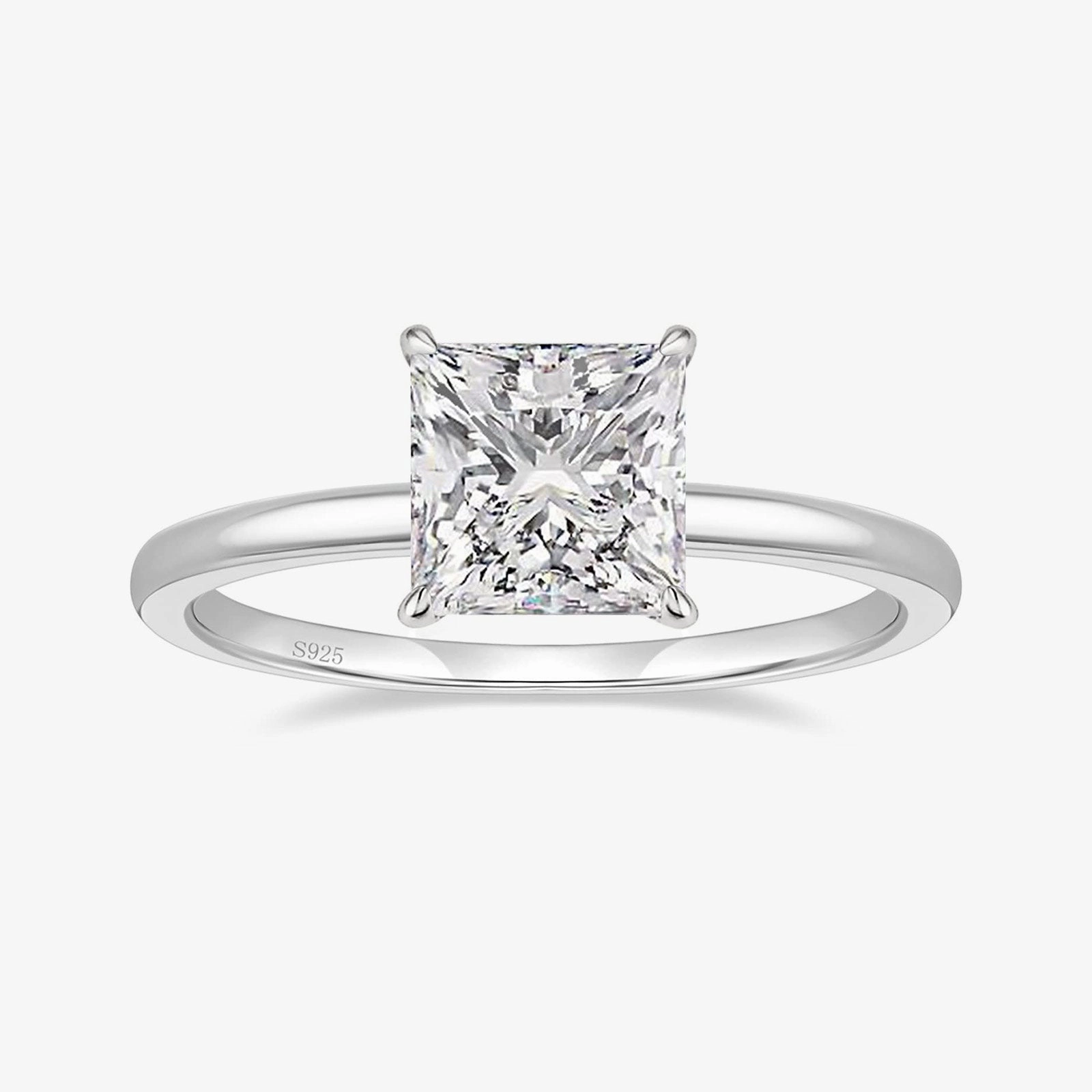 Luxury Detail 925 Sterling Silver Princess Cut Cubic Zirconia Promise Ring