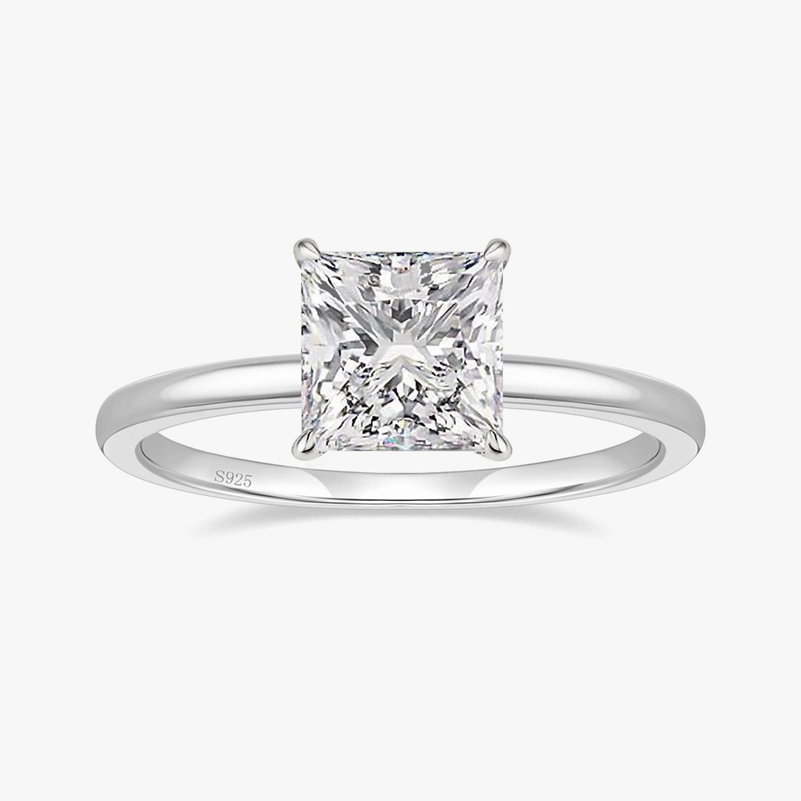 925 Sterling Silver Princess Cut Cubic Zirconia Promise Ring Romantic Layer Everyday Accent