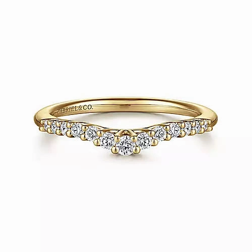 Curved 14K Yellow Gold Shared Prong Diamond Wedding Band luxury item